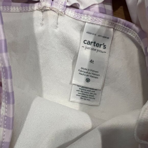 Carter's Purple Gingham One Piece Girls Swimsuit Size 4T With White Coverup - Picture 6 of 9